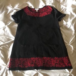 Black and red animal print knit tunic.